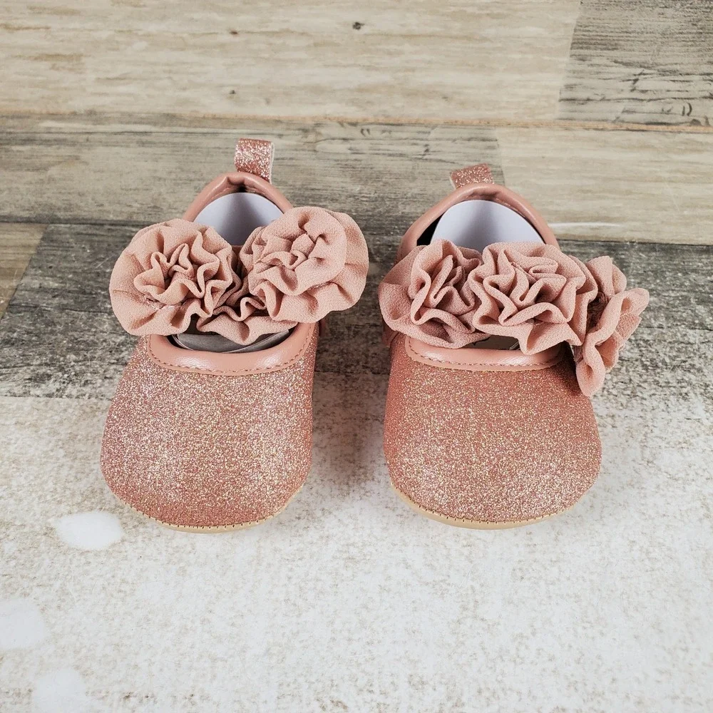 Vince Camuto Comuto Girls Flat Shoes Sz 1 Shimmering Pink Glitter Floral